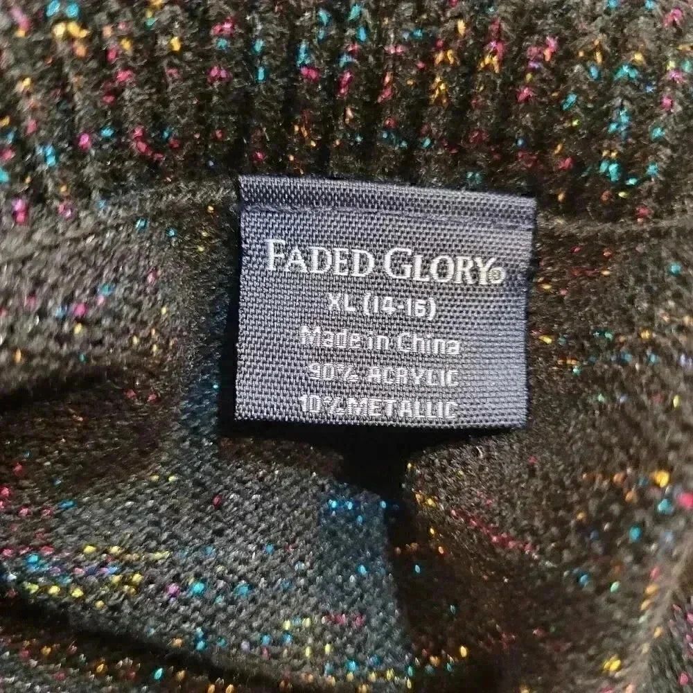 Faded Glory Girl's Black Knit Multi-Color Metallic Cowl Sweater Dress NEW NWT - Picture 5 of 8